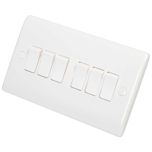 BG Nexus 10A 6 Gang 2 Way Light Switch White