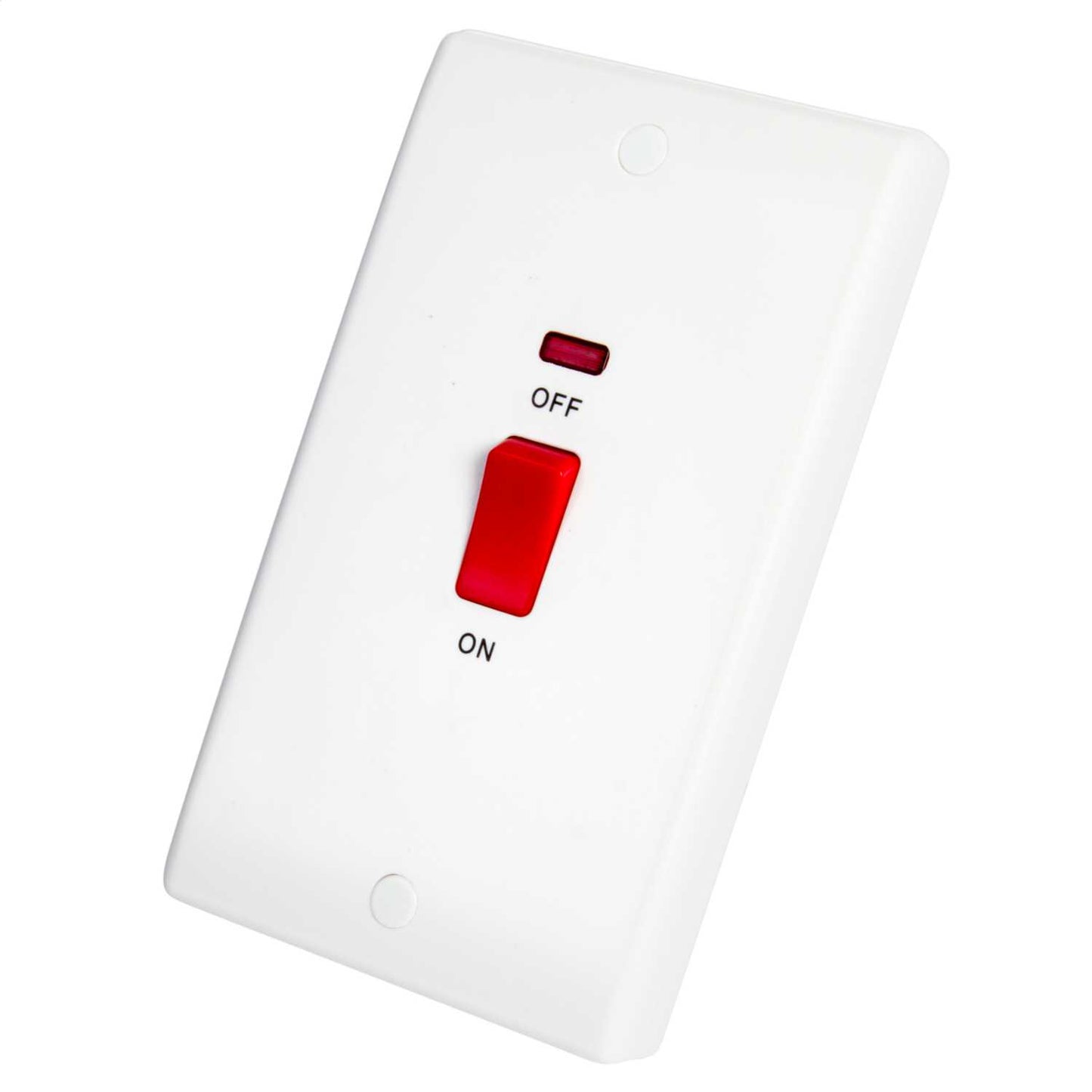 BG 45A DP 2 Gang Vertical Switch with Neon and Red Rocker White