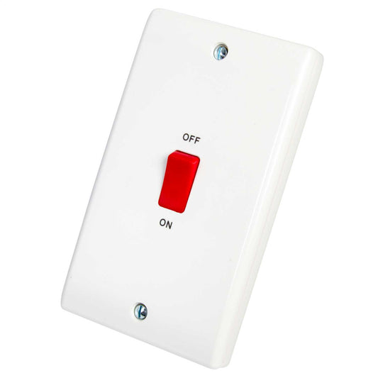 BG 45A DP 2 Gang Vertical Switch with Red Rocker White