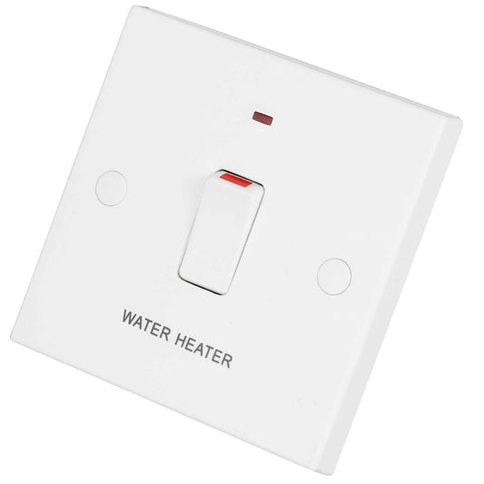 BG 900 Series 20A DP Switch with Neon and Flex Outlet marked Water Heater White