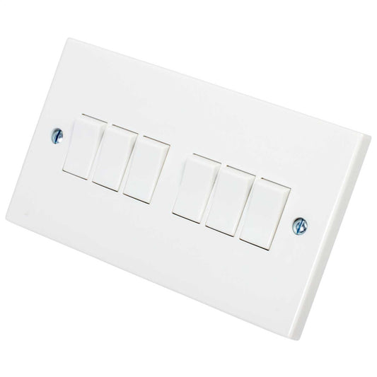 BG 900 Series 10A 6 Gang 2 Way Light Switch White