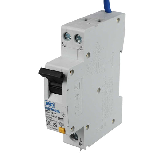 BG 20A 1P+N 1 Module B Curve 6kA 30mA Type A Compact Rcbo