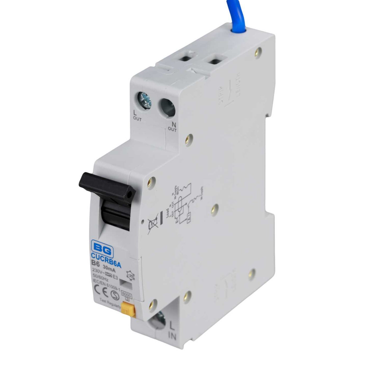 BG 6A 1P+N 1 Module B Curve 6kA 30mA Type A Compact Rcbo