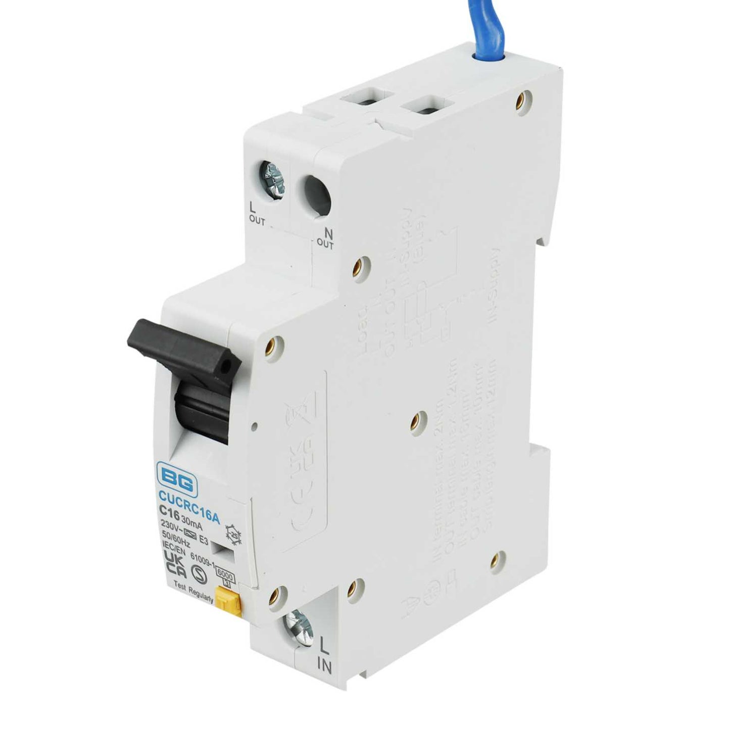 BG 16A 1P+N 1 Module C Curve 6kA 30mA Type A Compact Rcbo