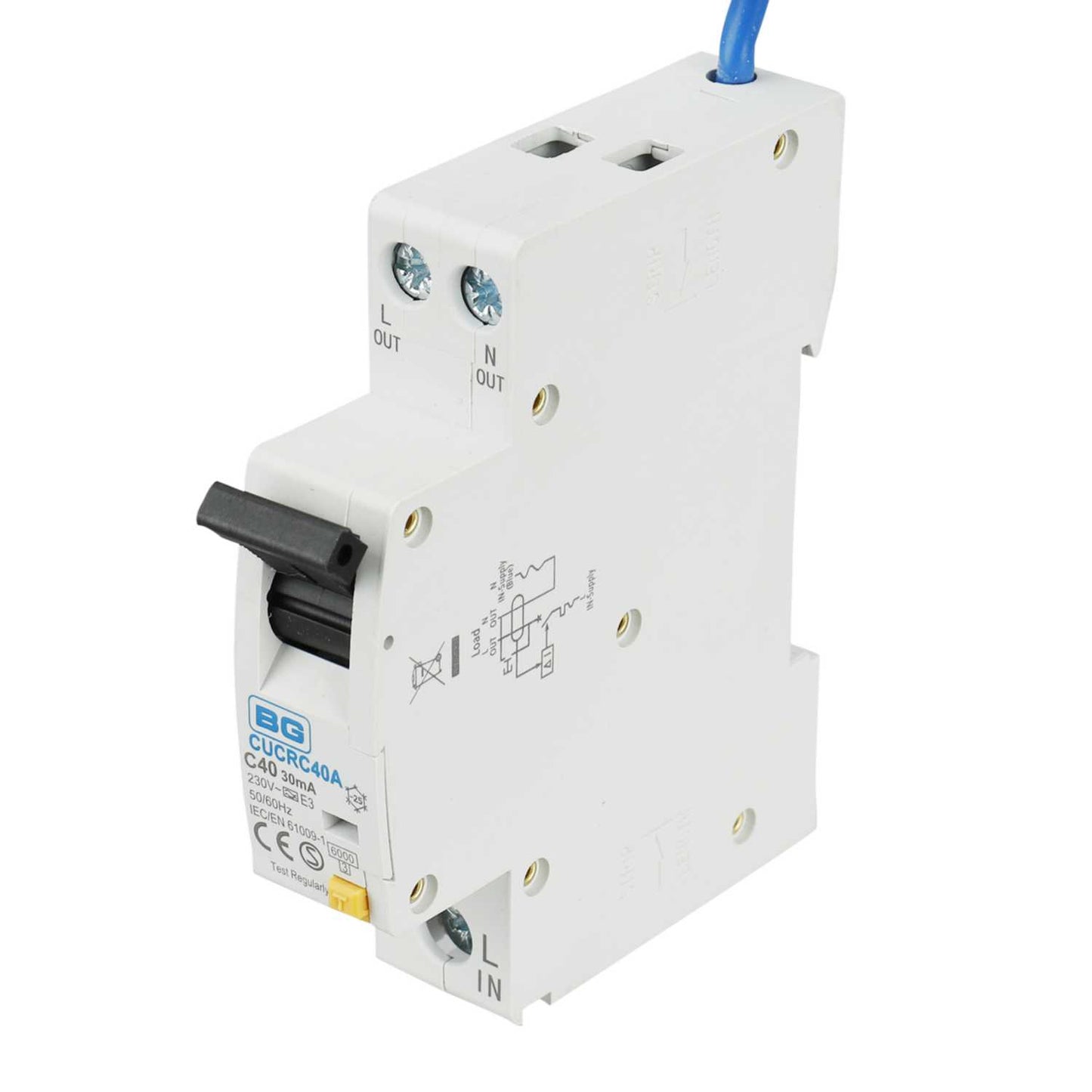 BG 40A 1P+N 1 Module C Curve 6kA 30mA Type A Compact Rcbo