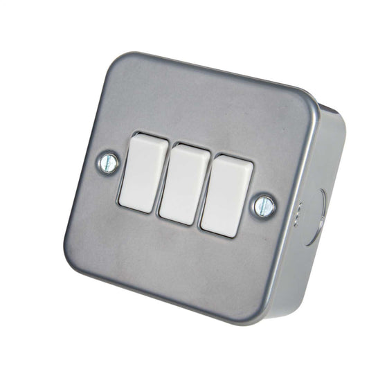 BG 10A 3 Gang 2 Way Light Switch Metal Clad