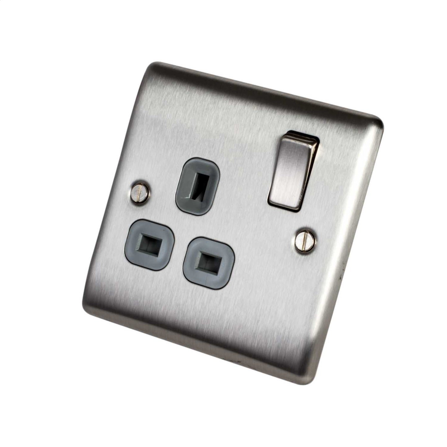 BG 13A DP 1 Gang Switched Socket Grey Insert Brushed Steel