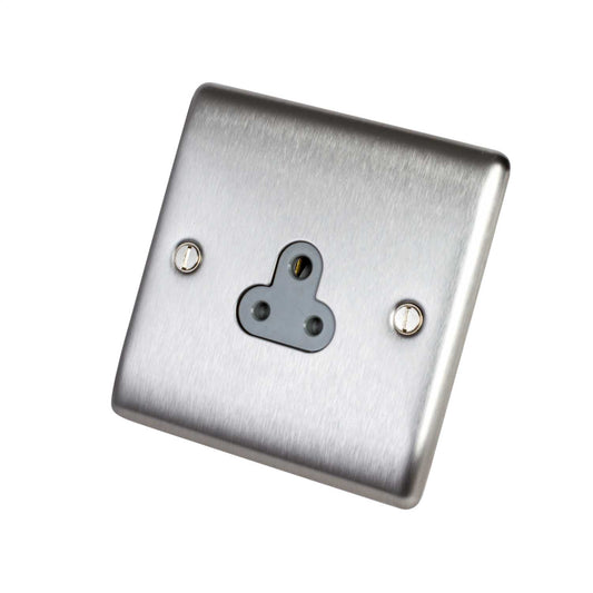 BG 2A 1 Gang Single Unswitched Socket Grey Insert Brushed Steel