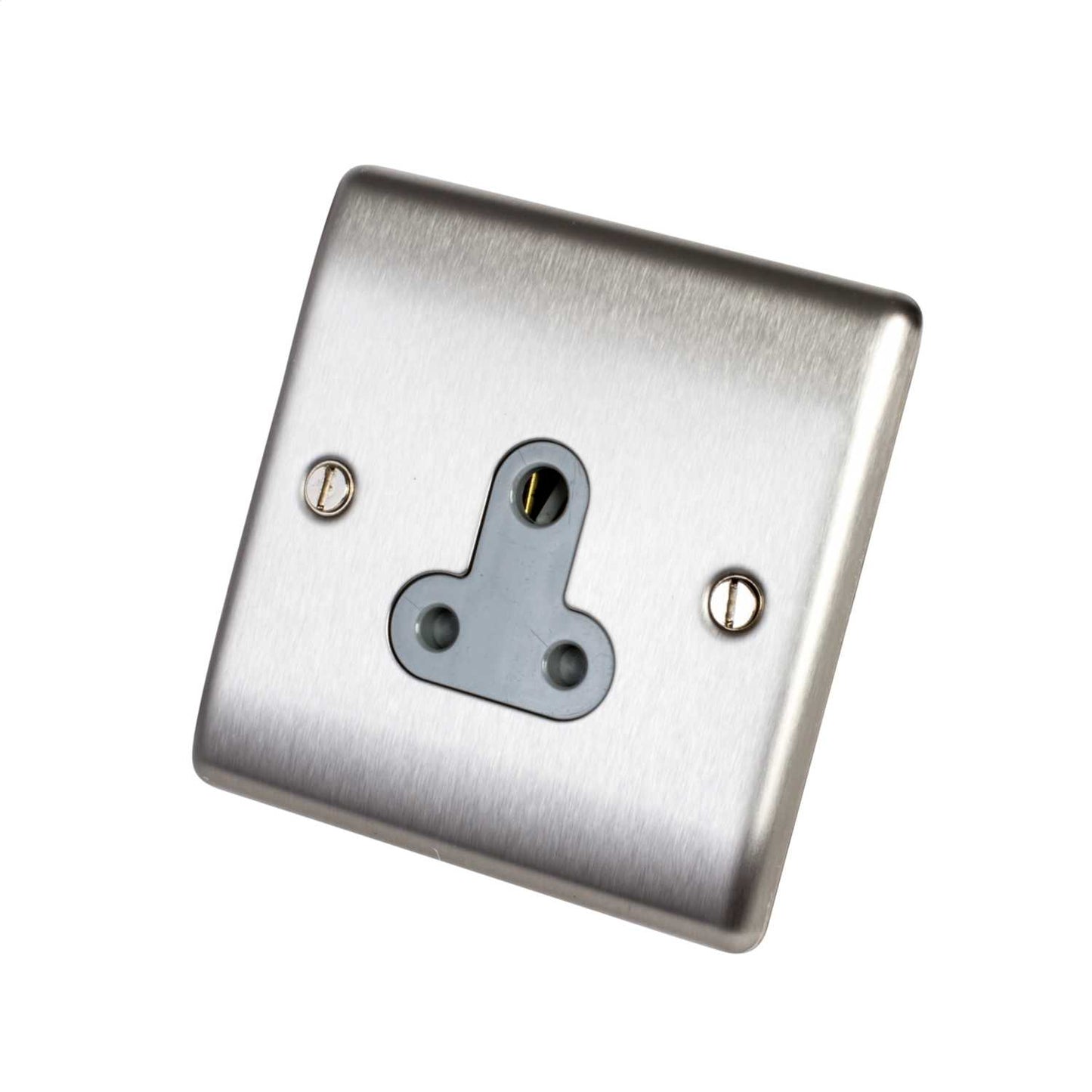 BG 5A 1 Gang Single Unswitched Socket Grey Insert Brushed Steel