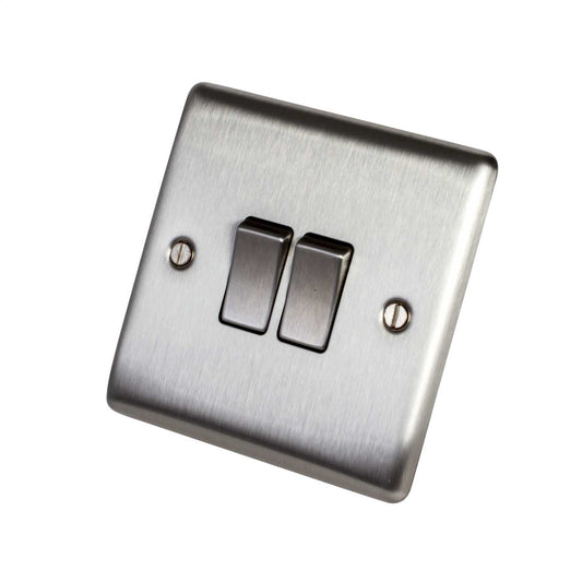 BG 10A 2 Gang 2 Way Light Switch Brushed Steel