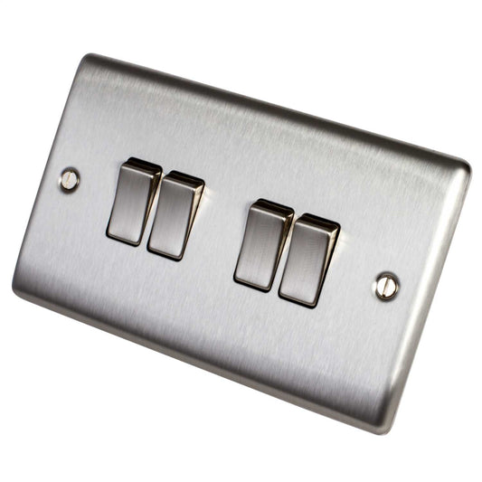 BG 10A 4 Gang 2 Way Light Switch Brushed Steel