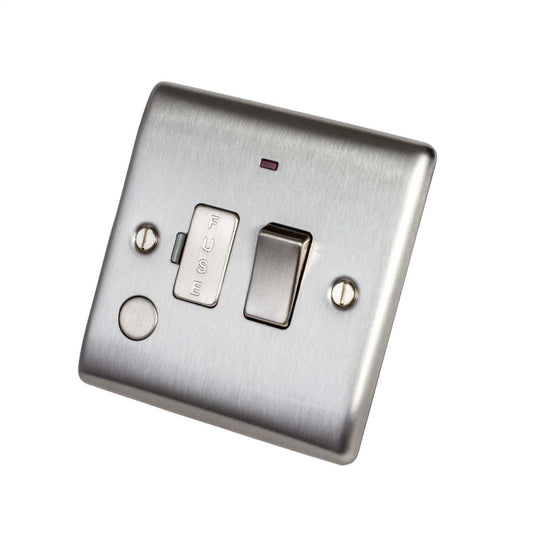BG 13A Switched Fused Spur with Neon and Flex Outlet Brushed Steel