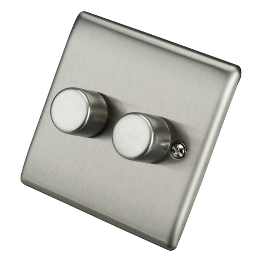 BG 200W 2 Gang 2 Way Intelligent Dimmer Switch Brushed Steel