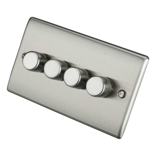 BG 200W 4 Gang 2 Way Intelligent Dimmer Switch Brushed Steel