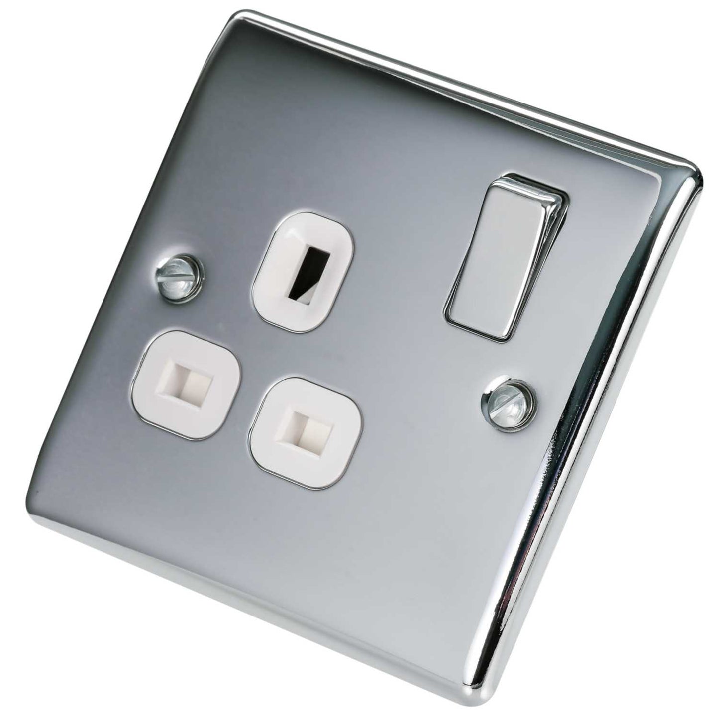 BG 13A 1 Gang Switched Socket White Insert Polished Chrome