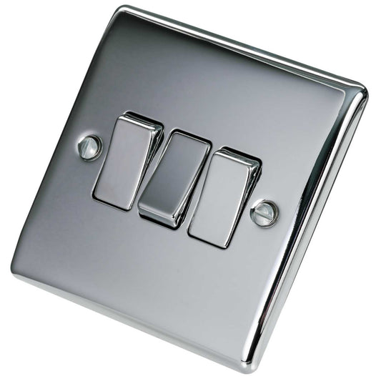 BG 10A 3 Gang 2 Way Light Switch Polished Chrome