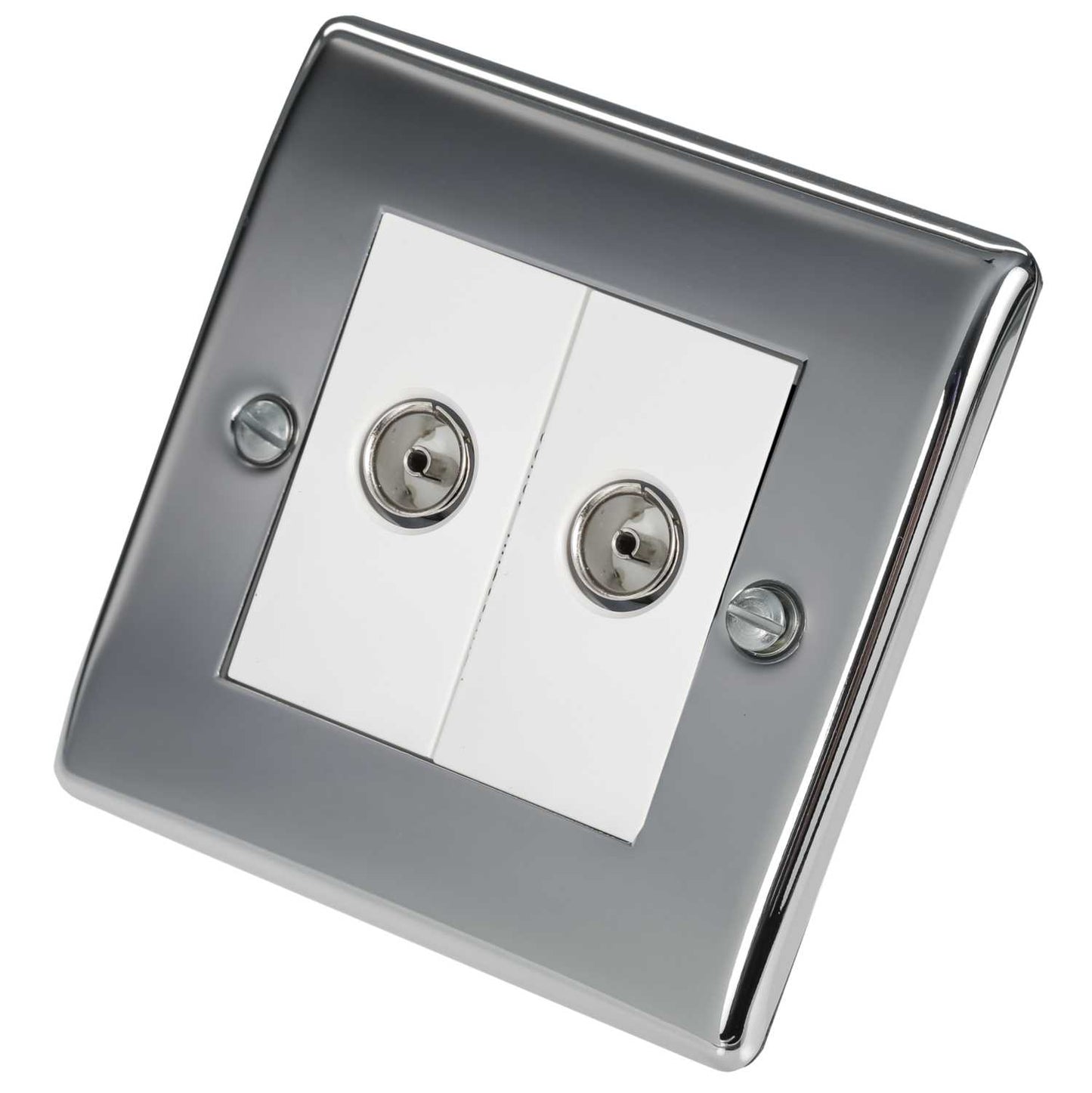 BG 1 Gang Twin Isolated Coaxial Socket White Insert Polished Chrome