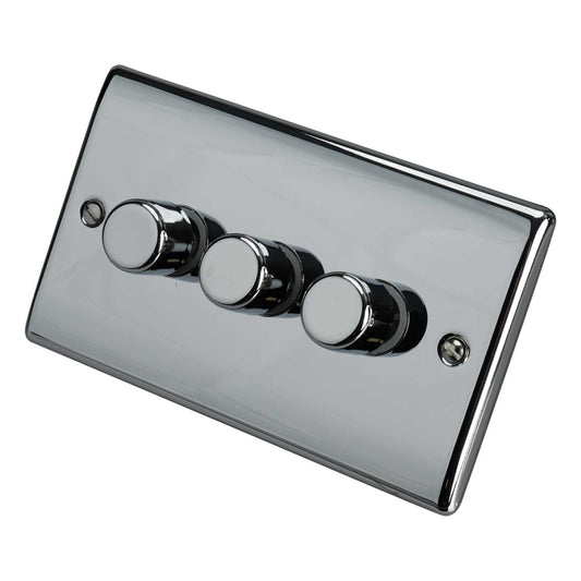 BG 200W 3 Gang 2 Way Intelligent Dimmer Switch Polished Chrome