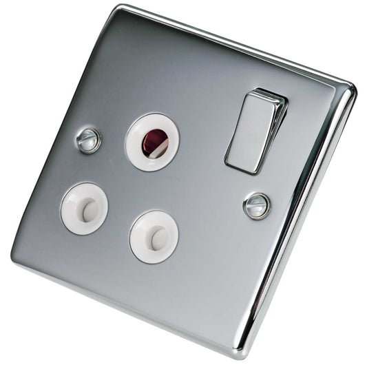 BG 15A 1 Gang Switched Socket White Insert Polished Chrome