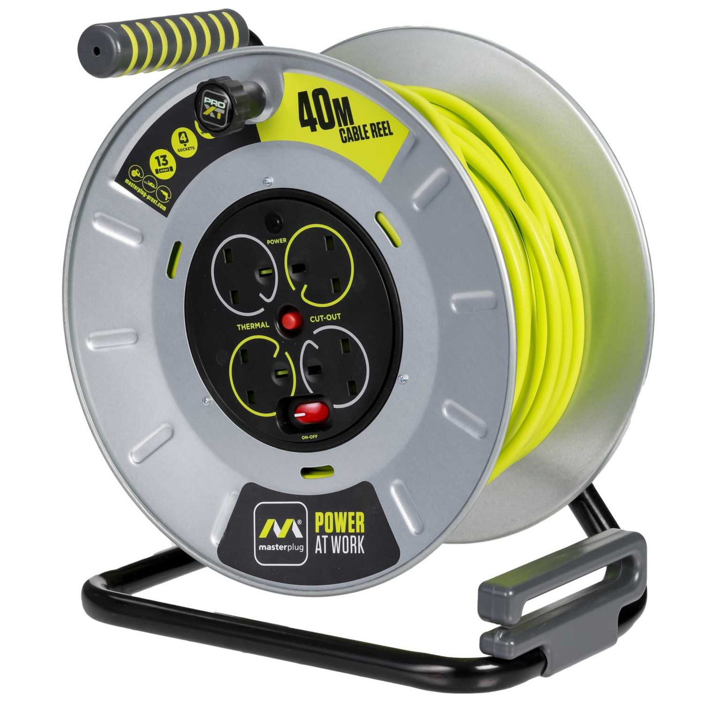 Masterplug 40m 13A 4 Socket Heavy Duty Metal Open Cable Reel