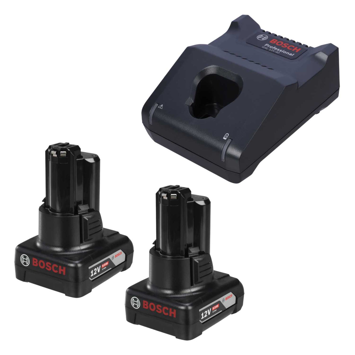 Bosch 1600A01B21 12V Charger and 2 x 6.0Ah Battery Kit
