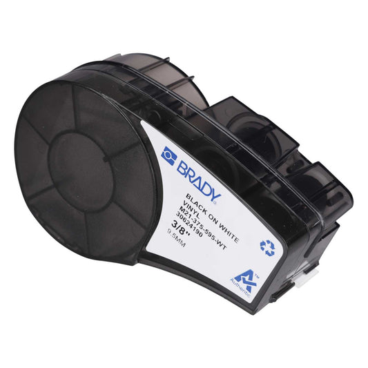 Brady 9.53mm x 6.4m Vinyl Black on White Printer Cartridge