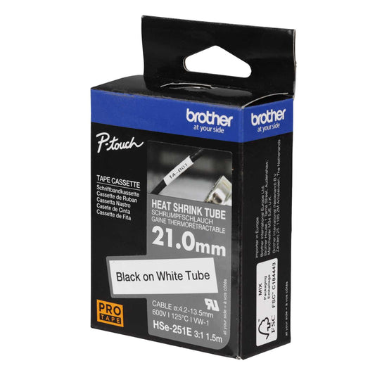 Brother 21mm x 1.5m Heatshrink Label Cartridge Black on White