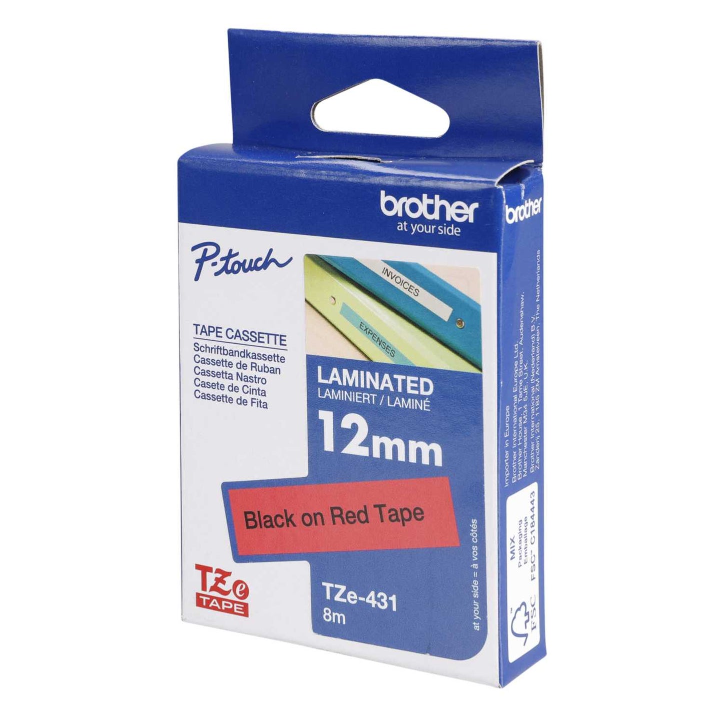 Brother 12mm x 8m Label Cartridge Black on Red