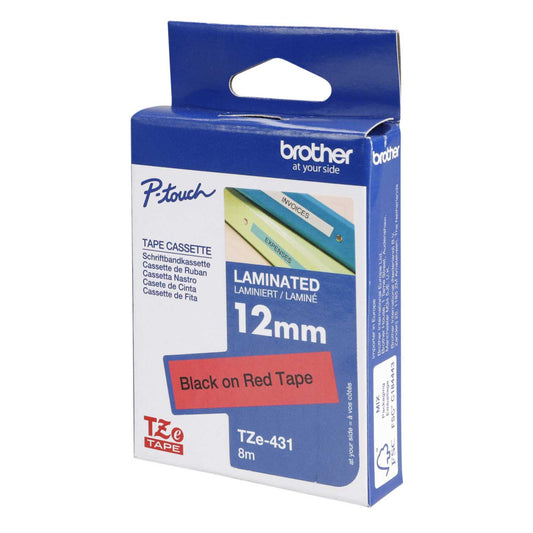 Brother 12mm x 8m Label Cartridge Black on Red