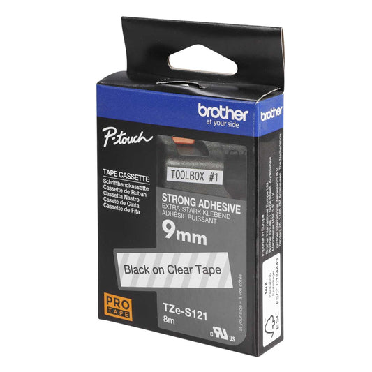 Brother 9mm Black On Clear Strong Adhesive Pro Tape