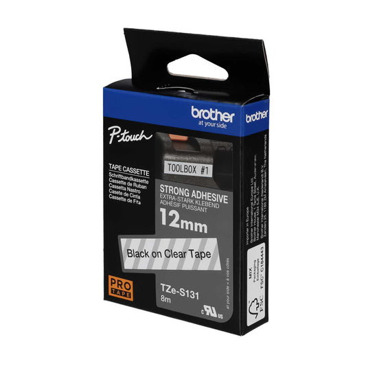 Brother 12mm Black On Clear Strong Adhesive Pro Tape