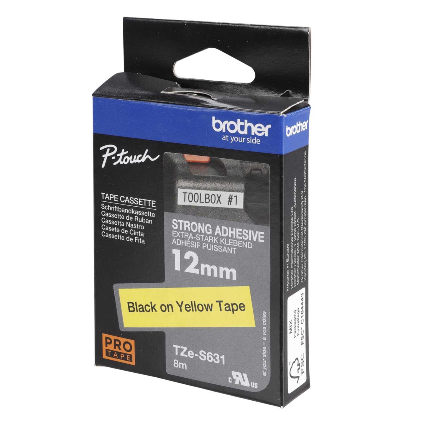 Brother 12mm Black On Yellow Strong Adhesive Pro Tape