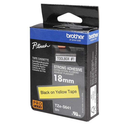Brother 18mm Black On Yellow Strong Adhesive Pro Tape
