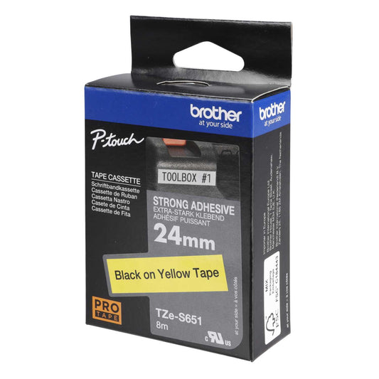 Brother 24mm Black On Yellow Strong Adhesive Pro Tape