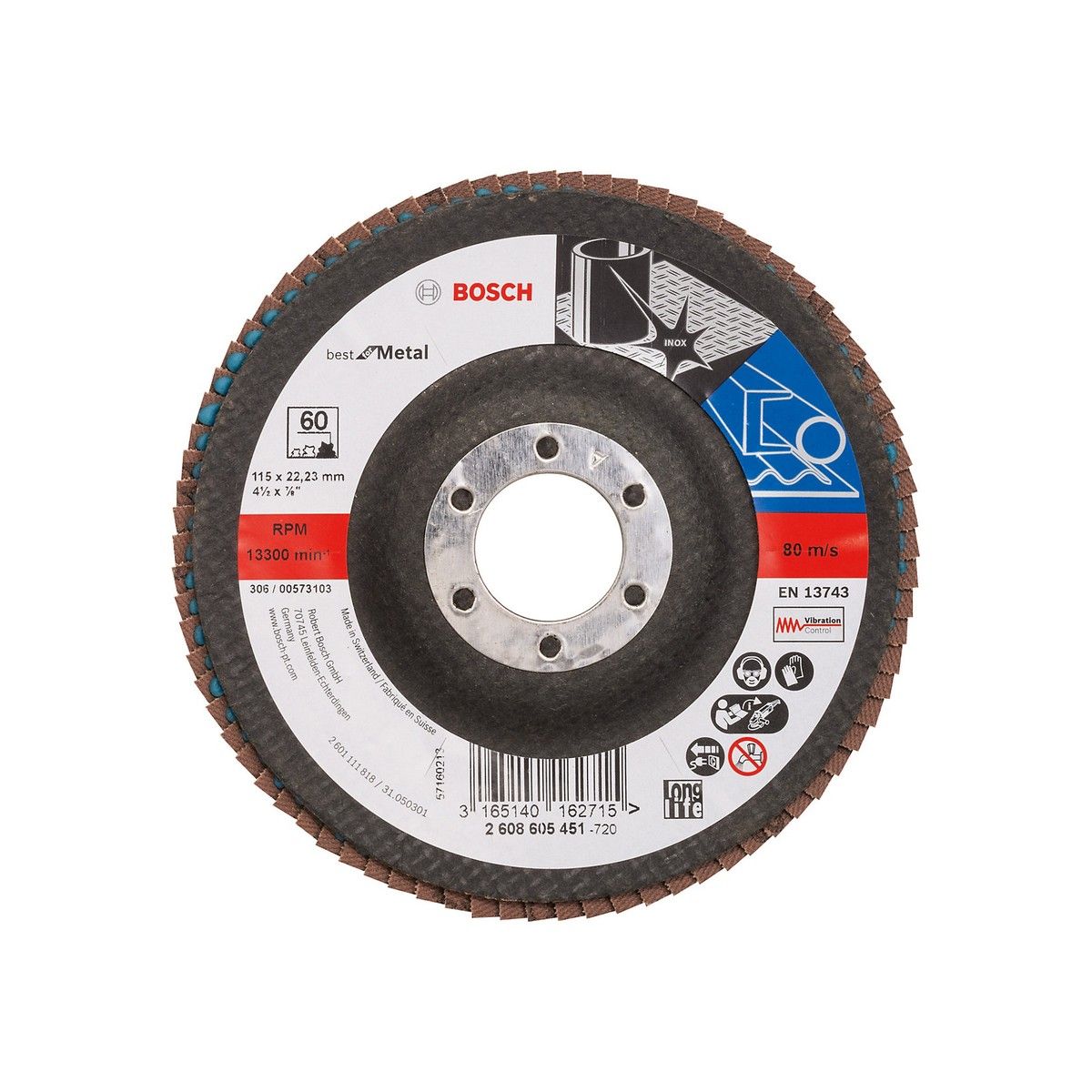 BOSCH 2608605451 FLAP DISC X571 BEST FOR METAL 115mm x 60grit ANGLED