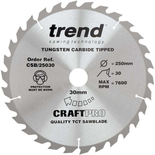 TREND CSB/25030 MEDIUM FINISH TCT CIRCULAR SAW BLADE 250MM X 30T X 30MM