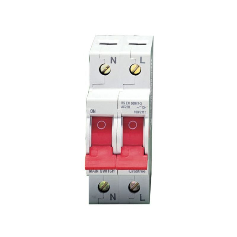 CRABTREE 100/2MT 2-POLE MAIN SWITCH WITH TAP OFF TERMINAL
