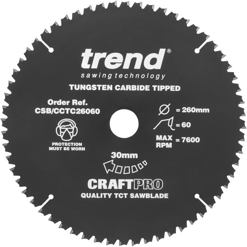 TREND CSB/CCTC26060 CRAFT CROSSCUT NON SLIP 260MM X 60T X 30MM