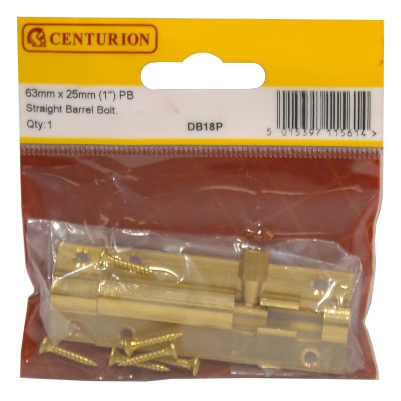 CENTURION DB18P POLISHED BRASS STRAIGHT BARREL BOLT 63 x 25mm
