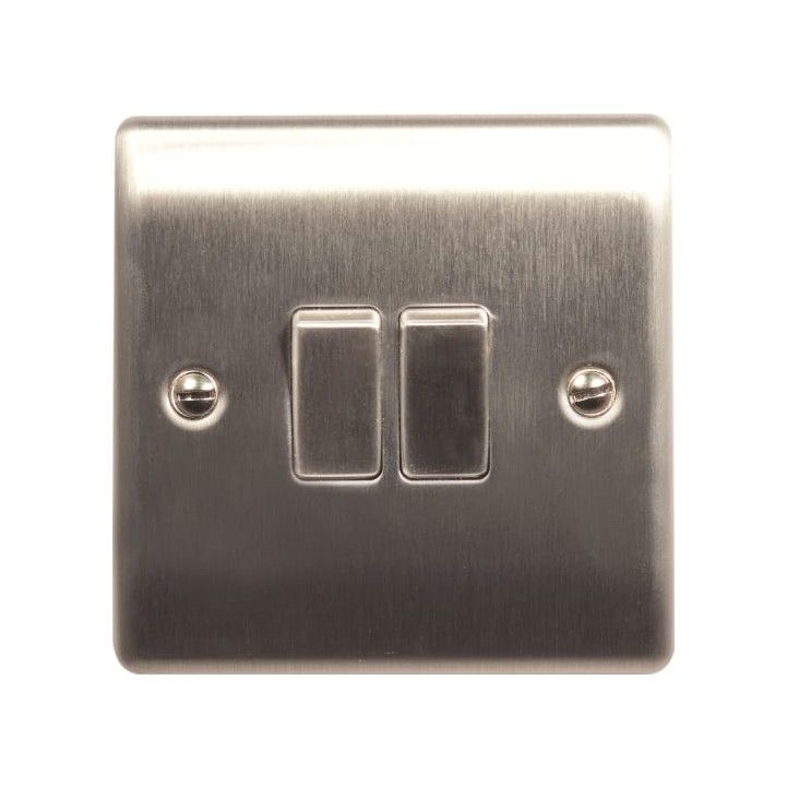 NEXUS NBS42 2-GANG PLATE SWITCH NEXUS BRUSHED STEEL