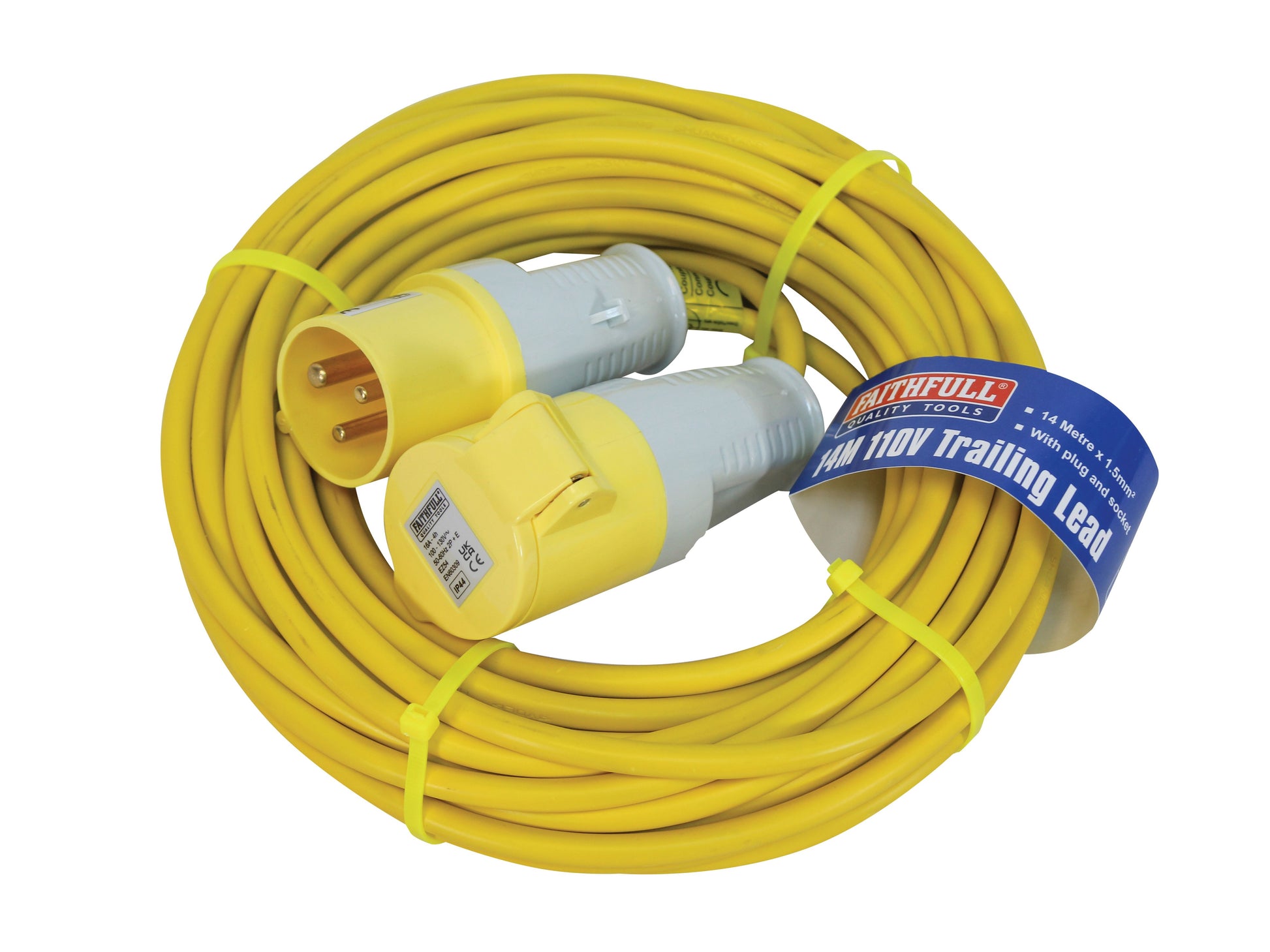 FAITHFULL FPPTL14ML POWER PLUS 14 METRE TRAILING LEAD 16 AMP 1.5MM CABLE 110 VOLT