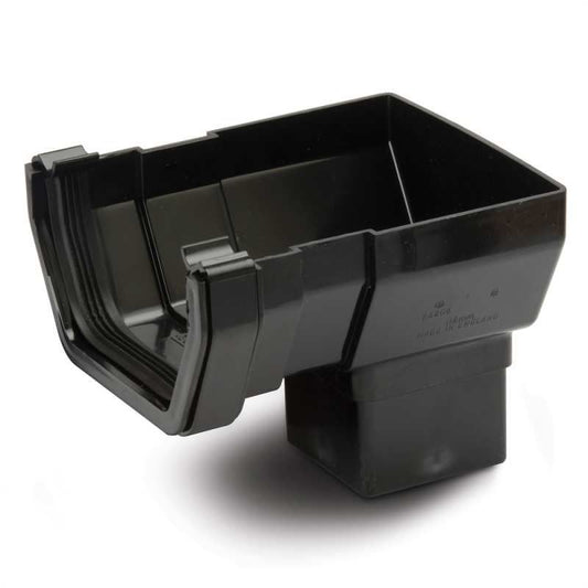 POLYPIPE RAINWATER 112mm SQUARE GUTTER STOP END OUTLET RS206B BLACK