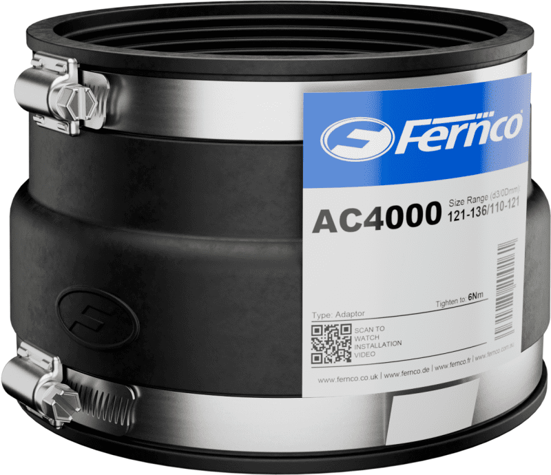 FERNCO ADAPTOR COUPLING 121-136mm/110-121mm 4" CLAY TO 4" PLASTIC AC4000