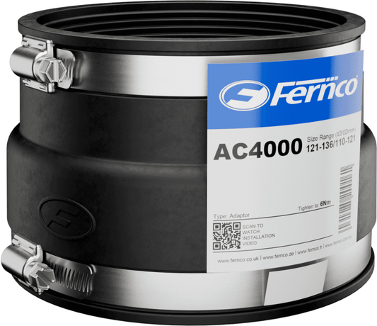 FERNCO ADAPTOR COUPLING 121-136mm/110-121mm 4" CLAY TO 4" PLASTIC AC4000