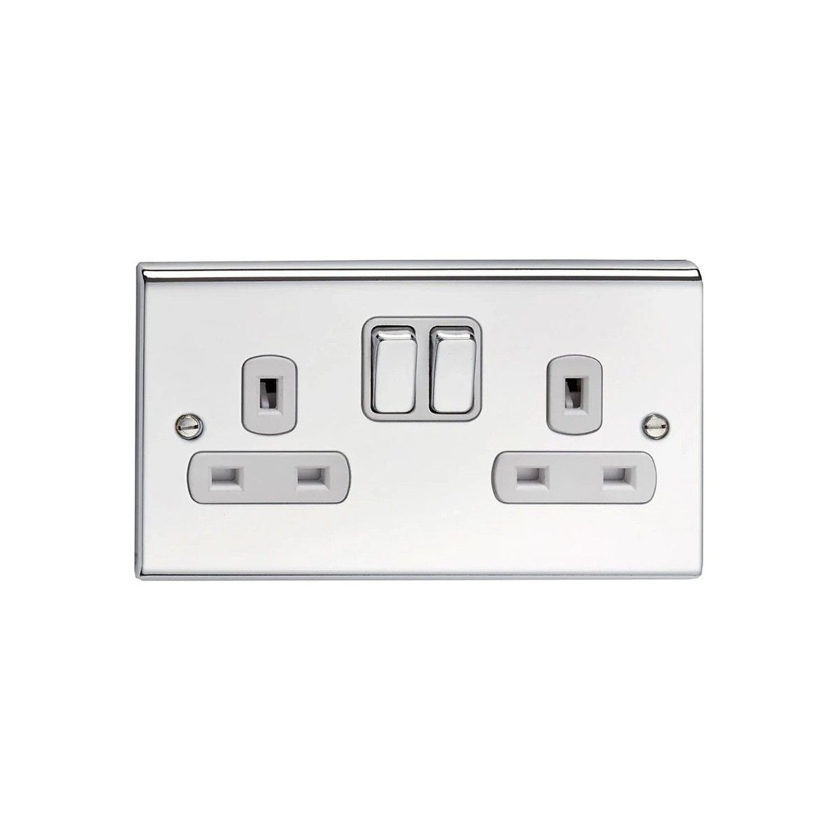 DETA SD1209CHW 2-POLE 2-GANG SWITCHED SOCKET 13a CHROME / WHITE