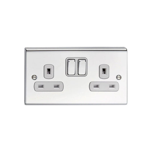 DETA SD1209CHW 2-POLE 2-GANG SWITCHED SOCKET 13a CHROME / WHITE