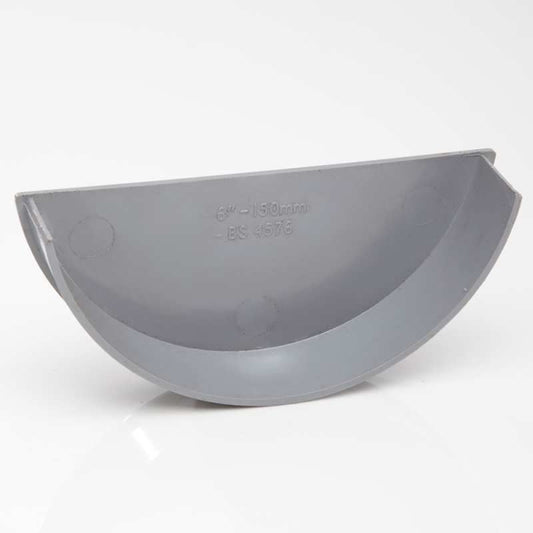 POLYPIPE RAINWATER 150mm HALF ROUND GUTTER STOP END INTERIOR RL608G GREY