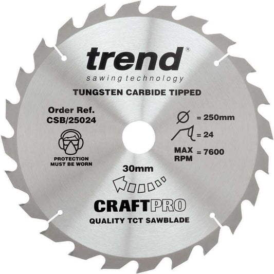 TREND CSB/25024 MEDIUM FINISH TCT CIRCULAR SAW BLADE 250MM X 24T X 30MM