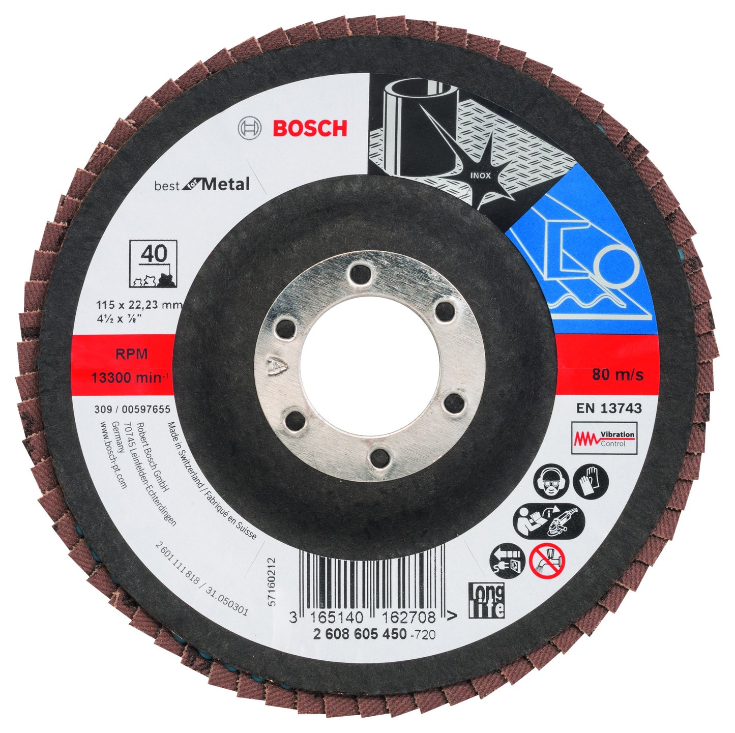 BOSCH 2608605450 FLAP DISC X571 BEST FOR METAL 115mm x 40grit ANGLED
