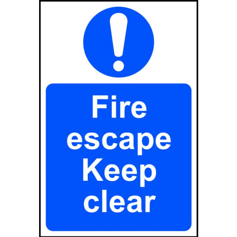 PVC SELF ADH SIGN 300mm WIDE x 200mm FIRE ESCAPE KEEP CLEAR 0158